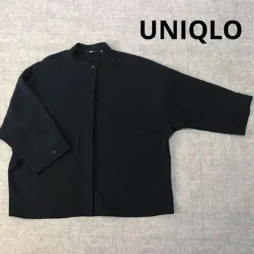 유니클로 드레이프 블라우스/7부 소매 블랙