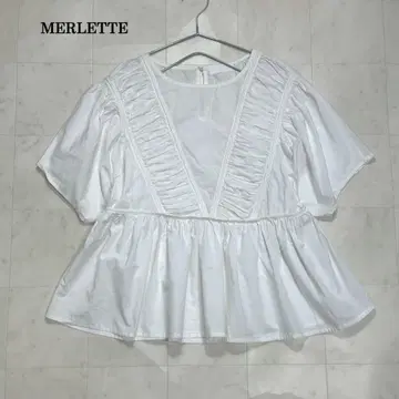 Merlette 블라우스 반팔 페플럼 개더 풀오버 화이트