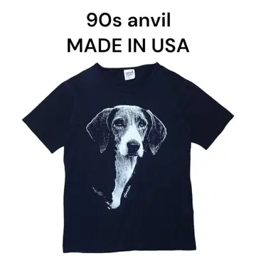 90s anvil 개 빅 프린트 티셔츠 Anvil USA제 블랙