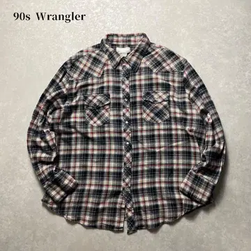 90s Wrangler 타탄 체크 웨스턴 플란넬 셔츠 긴팔 다크 그레이