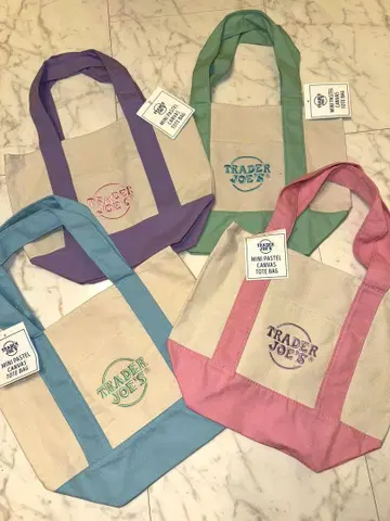 Trader Joe's 미니 토트백 핑크 보라색 스카이블루 그린