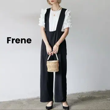 Frene 하이웨스트 살로펫 [M] 블랙 와이드 레그 오버롤