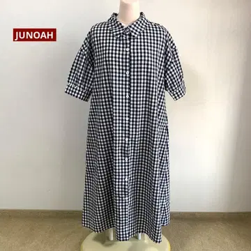 JUNOAH 깅엄 체크 셔츠 원피스 L