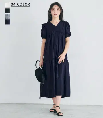 네이비 퍼프 슬리브 원피스