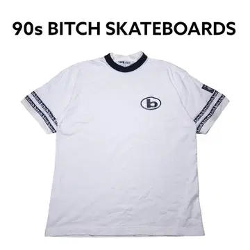 90s BITCH SKATEBOARDS 로고 자수 티셔츠 비치 소매 로고