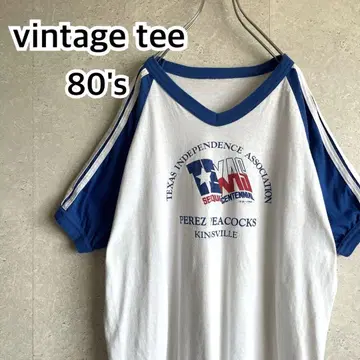 빈티지 80s 텍사스 독립 150주년 티셔츠 링거 넥