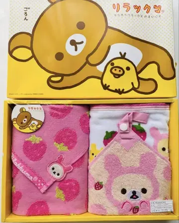 리락쿠마 딸기 사랑 페이스타월 2장 루프 포함 미니 손수건 3개 세트