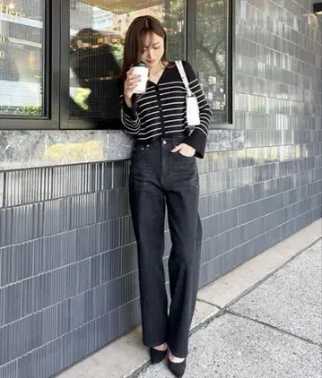 고베 레터스 오카베 아유미 콜라보 와이드 스트레이트 데님 m3953 블랙