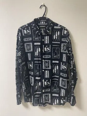 Eddie Bauer L 네이비 긴팔 셔츠 아트 프린트