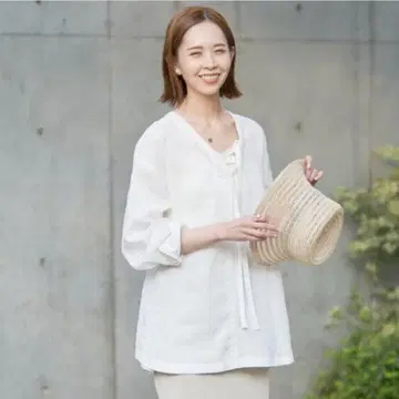 SLOBE IENA 린넨 레이스업 블라우스 화이트 긴팔 2023