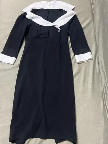 SHEIN 세일러 카라 블랙 롱 원피스 7부 소매