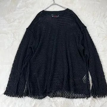MAISON SPECIAL 크로셰 같은 메쉬 크루넥 롱 T 셔츠 롱