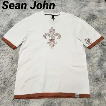 Sean John 숀 존 플레어 자수 로고 트림 티셔츠 링거 티셔츠