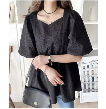 클래식 엘프 앞뒤 2way 부푼 자카드 페플럼 블라우스