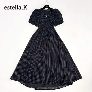 에스테라케이 백리본 도트 무늬 드레스 쉬폰 등 트임 원피스 블랙
