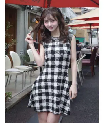 Darich DR 로고 깅엄 니트 미니 원피스 [BLACK]