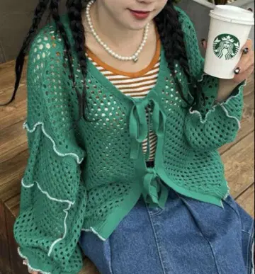 헬로 샌프란시스코 메쉬 리본 가디건