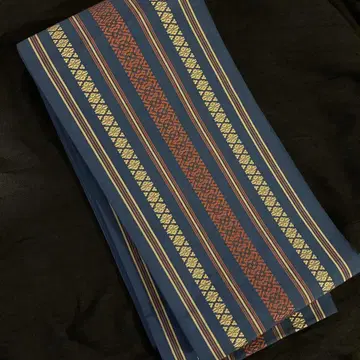치쿠젠 원조 하카타오리 순수 실크 쪽빛 반폭 오비 (증지 부착)