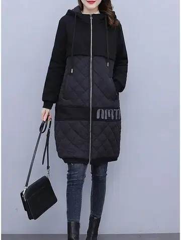 블랙 후드 부착 퀼팅 자켓