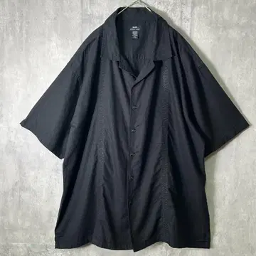 린넨 자수 쿠바 셔츠 올 블랙 오픈 카라 빈티지 XXL