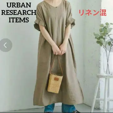어반 리서치 린넨 원피스 카키 프릴 소매 프렌치