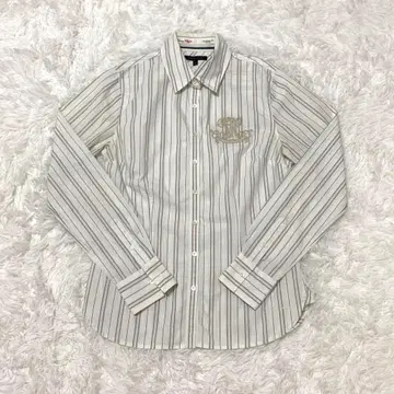 하자품 TOMMY 타미힐피거 스트라이프 로고 긴팔 버튼 셔츠 M 화이트