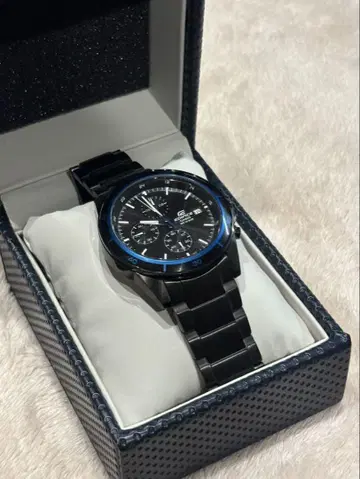 카시오 EDIFICE 블랙 메탈 벨트 크로노그래프 시계