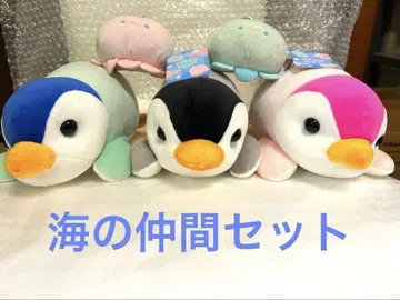 교토 수족관 바다의 친구들 세트 펭귄 봉제 인형 3개 세트와 해파리 2개