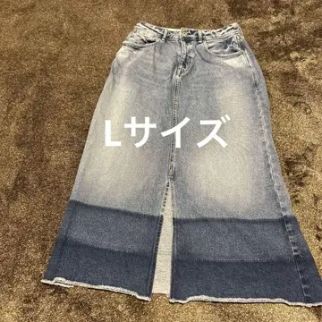 데님 컬러 롱 스커트 프린지 헴 앞 슬릿 L 사이즈