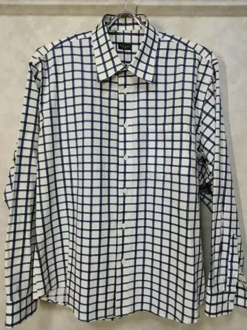 Paul Smith 체크 무늬 긴팔 셔츠 L 화이트 x 네이비