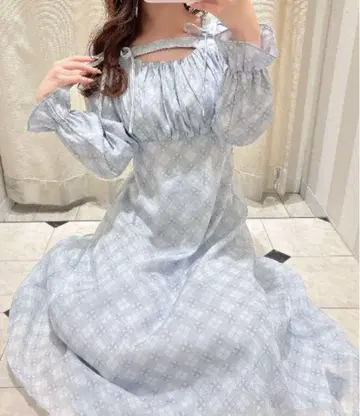 evelyn 에블린 오리지널 하트 체크 원피스 아이스 그레이