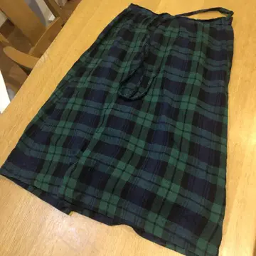 포그 린넨 블랙워치 에이프런 랩 스커트 리메이크