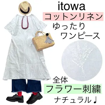 itowa 이토와/플라워 자수 넉넉한 원피스 [코튼 린넨] 면마 인도산