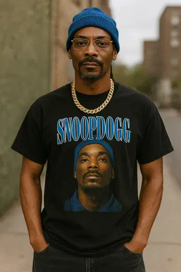 SNOOPDOGG 그래픽 티셔츠 블랙 스트릿 스타일 힙합