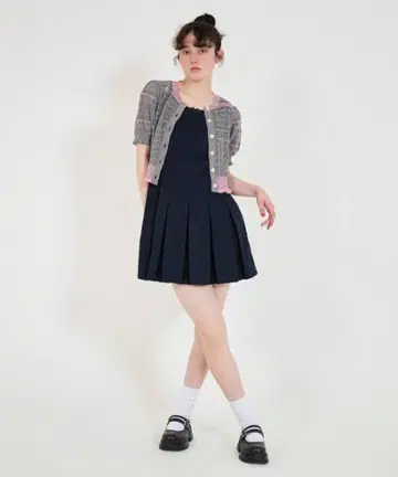 TINA:JOJUN 미니 길이 무지 원피스 네이비