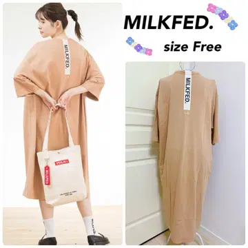 MILKFED./밀크페도 백 테이프 로고 원피스 7부 소매 티셔츠