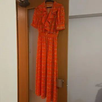 오렌지 프릴 반팔 롱 원피스