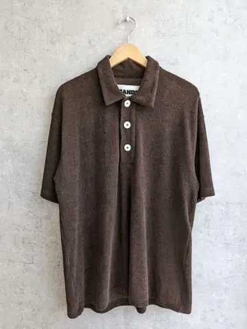 JIL SANDER+ 브라운 파일 원단 피케 셔츠