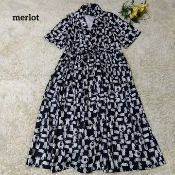 merlot 멀로 고양이 패턴 반팔 셔츠 원피스 블랙 롱 기장 깃털