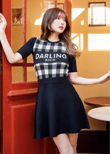 Darich 깅엄 체크 니트 미니 원피스