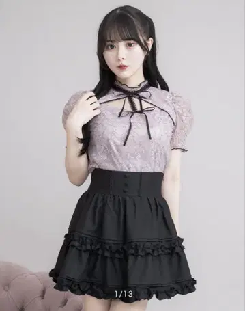 pium 사다리 리본 바이컬러 블라우스 핑크