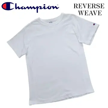 챔피온 REVERSE WEAVE 무지 티셔츠 왼쪽 팔 마크 화이트