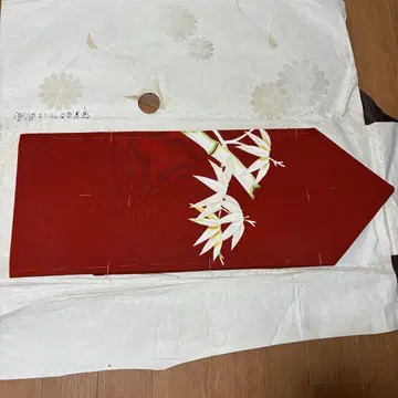 미사용 나고야 오비 시오제 순수 실크 크림슨 컬러 다홍색