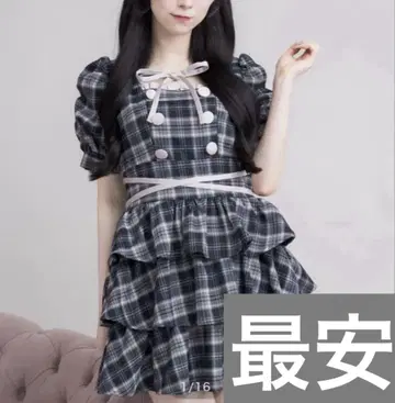 pium 크로스 벨트 반팔 티어드 미니 원피스 네이비