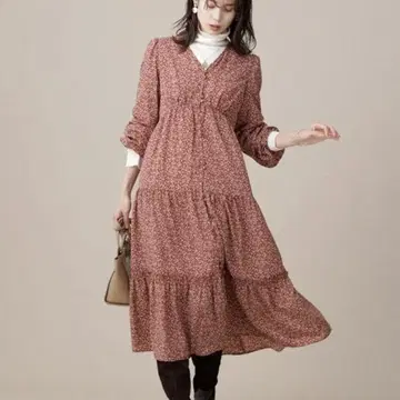 새상품급/나노 유니버스 꽃무늬 롱 원피스/브라운 계열/빨간색/겉옷/