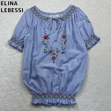 ELINA LEBESSI 자수 블라우스 스트라이프 풀오버