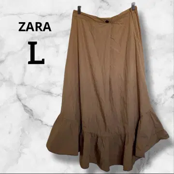 ZARA 자라 브라운 플레어 스커트 EU L 프론트 버튼 사이드 지퍼
