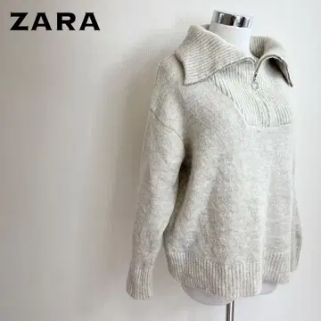 ZARA 자라 하프 지퍼 하이넥 니트 풀오버 (라이트 베이지 계열)