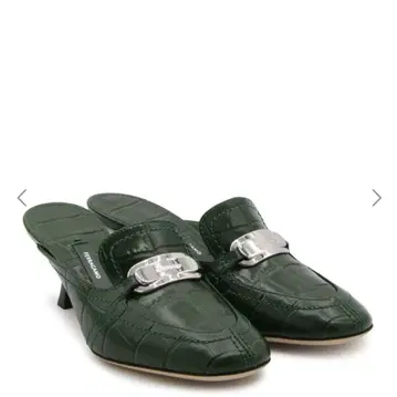 FERRAGAMO 그린 가죽 뮬 힐 5cm