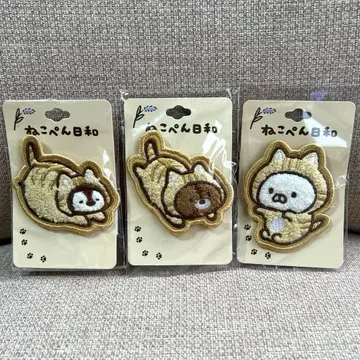고양이 펜 비야 고양이 해수욕장 자수 브로치 3개 세트
